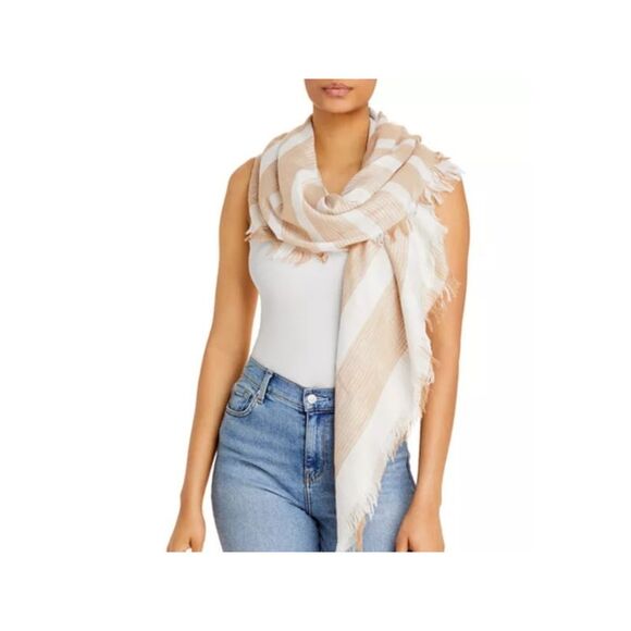 AQUA Womens Beige Cotton Fringed Neckwarmer Scarf - Picture 1 of 2